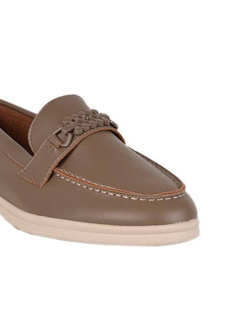 Women Khaki Solid Loafers