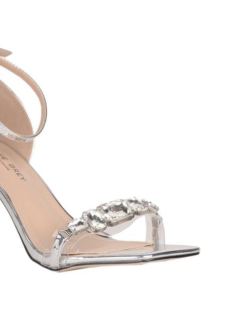 Women Silver Metallic Embellished Sandals