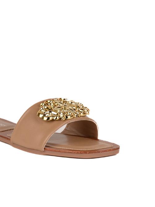 Women Brown Embellished Open Toe Flats