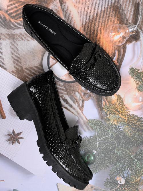 Women Black Animal Print Loafers