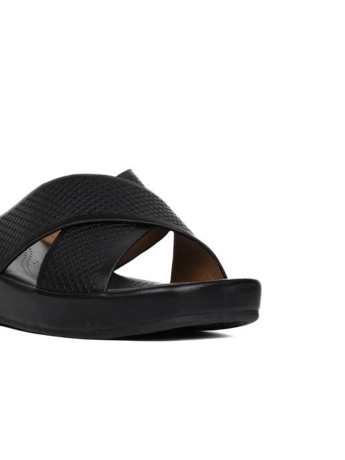 Women Black Checked Cross Strap Sandals