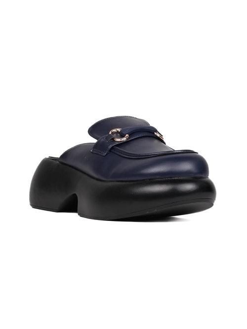 Women Navy Blue Solid Mules