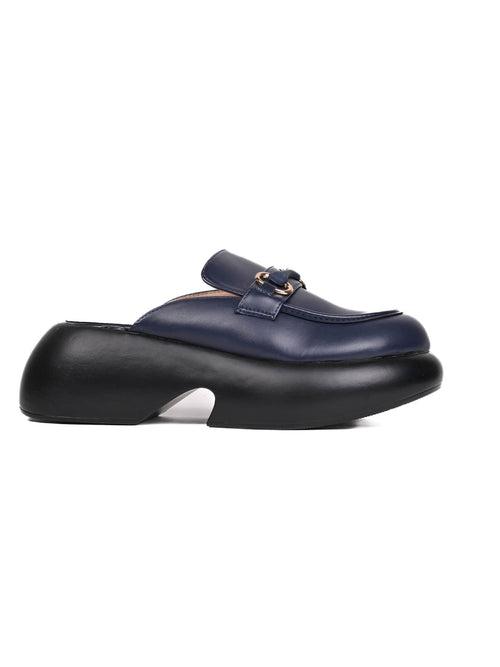 Women Navy Blue Solid Mules