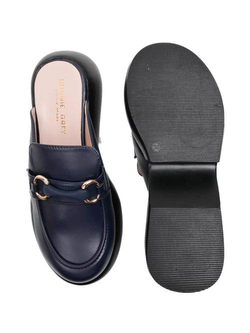 Women Navy Blue Solid Mules