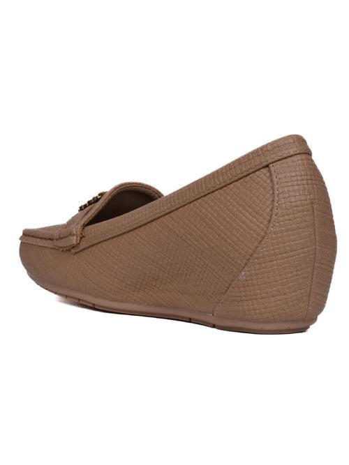 Women Camel Textured Wedge Heel Loafers