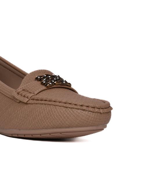 Women Camel Textured Wedge Heel Loafers