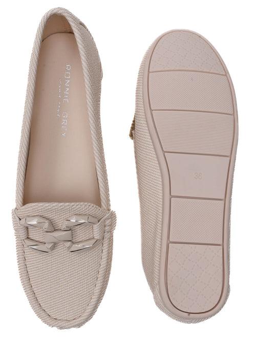 Women Beige Striped Wedge Heel Loafers