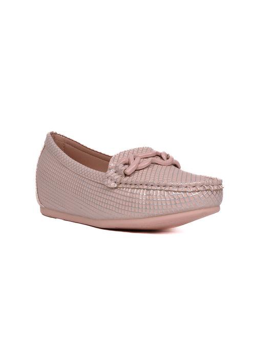 Women Pink Checked Wedge Heel Loafers