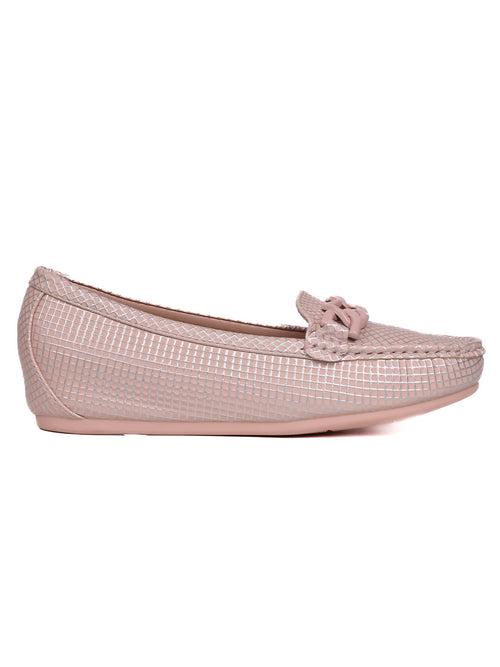 Women Pink Checked Wedge Heel Loafers