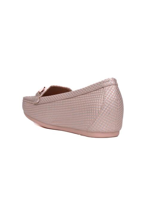 Women Pink Checked Wedge Heel Loafers