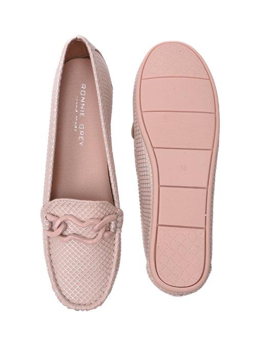 Women Pink Checked Wedge Heel Loafers