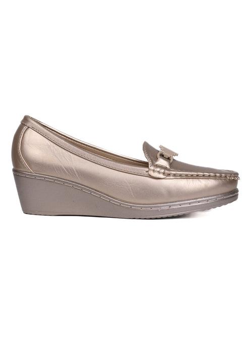 Women Gold Metallic Wedge Heel Loafers