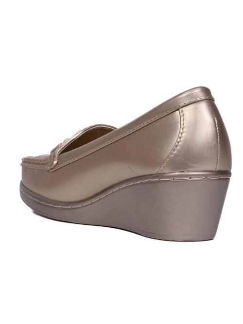 Women Gold Metallic Wedge Heel Loafers