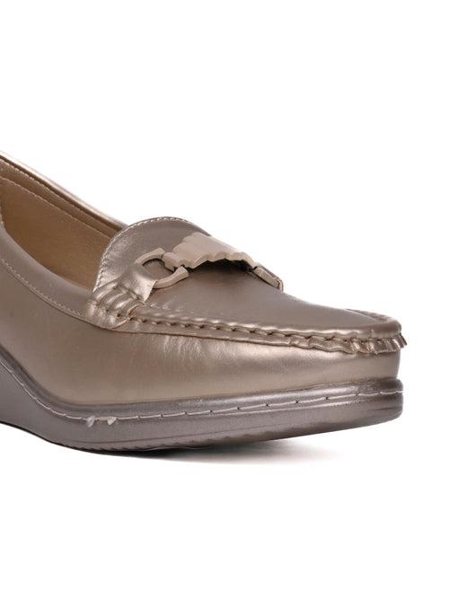 Women Gold Metallic Wedge Heel Loafers