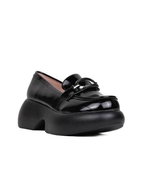 Women Black Solid Wedge Heel Loafers