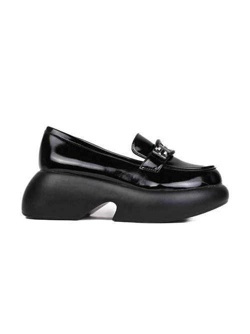 Women Black Solid Wedge Heel Loafers