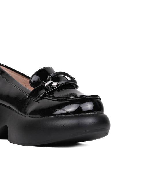 Women Black Solid Wedge Heel Loafers