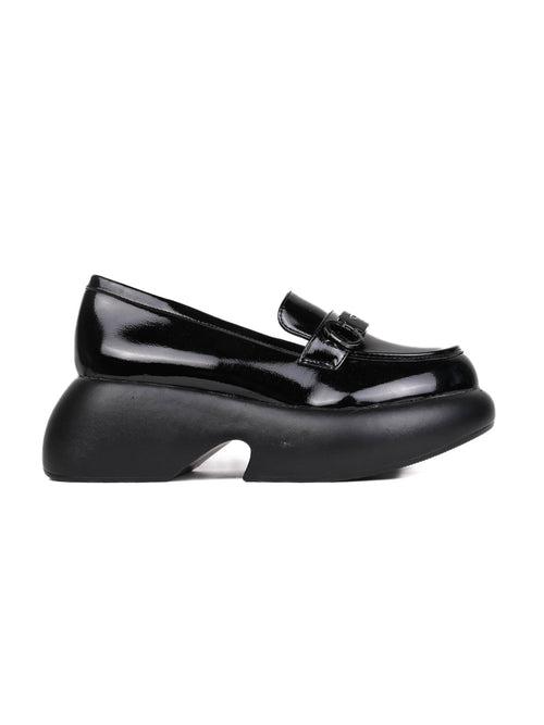 Women Black Solid Wedge Heel Loafers
