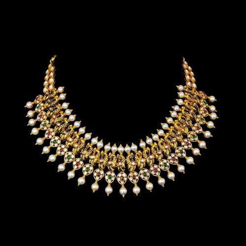 "Regal Opulence: A Majestic Polki Bridal Necklace in 22Kt Yellow Gold"