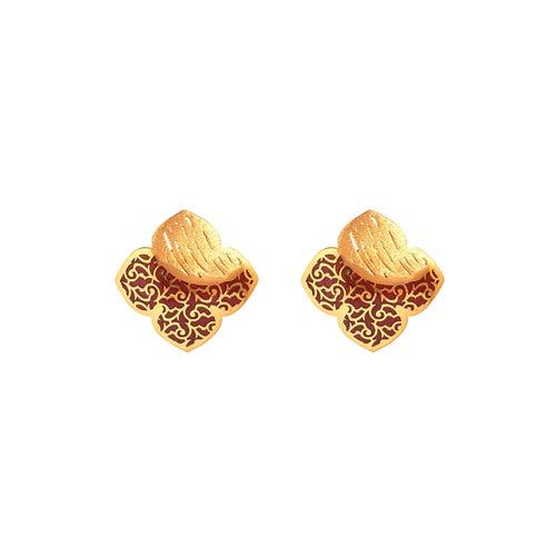 Decorative Floral Gold Stud Earrings