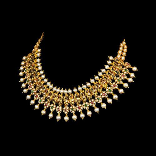 "Regal Opulence: A Majestic Polki Bridal Necklace in 22Kt Yellow Gold"