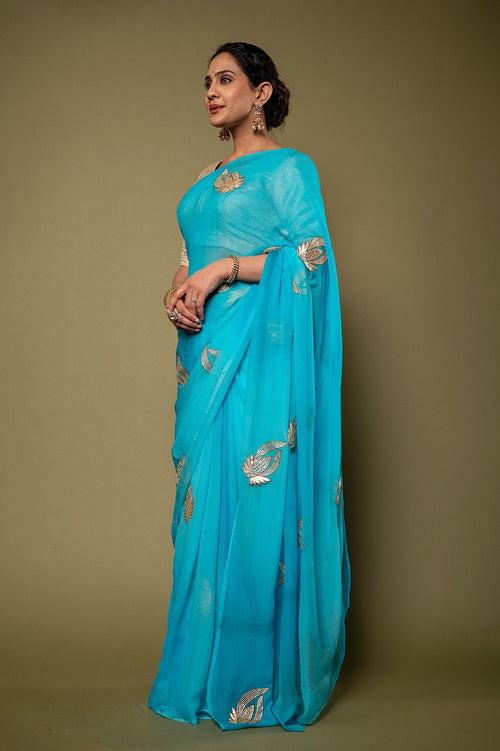 Viscose Chiffon Aari Cut Work Saree