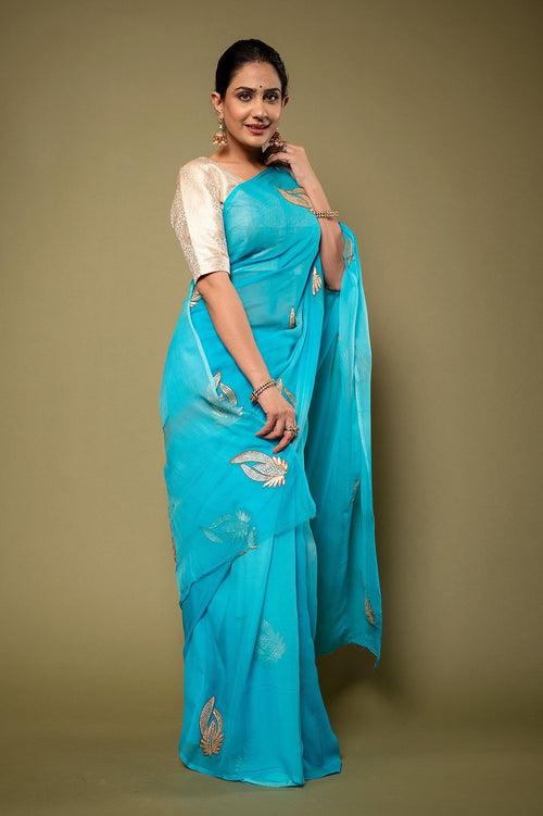 Viscose Chiffon Aari Cut Work Saree