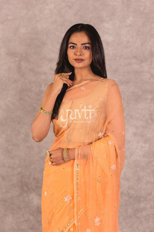 Peach Chiffon Saree