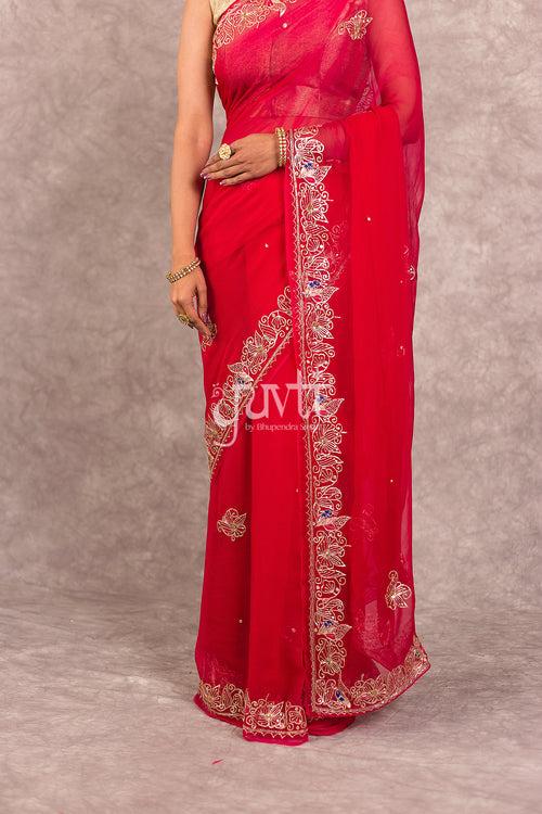 Red Chiffon Saree