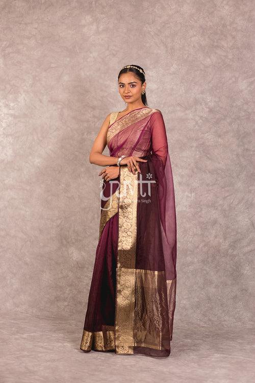 Wine Organza Saree