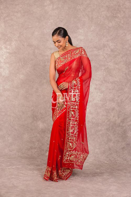 Red Chiffon Saree