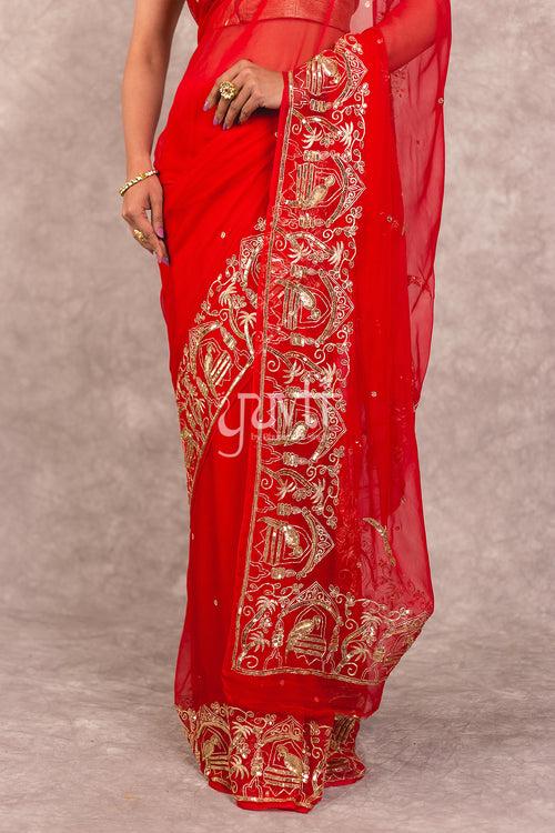 Red Chiffon Saree