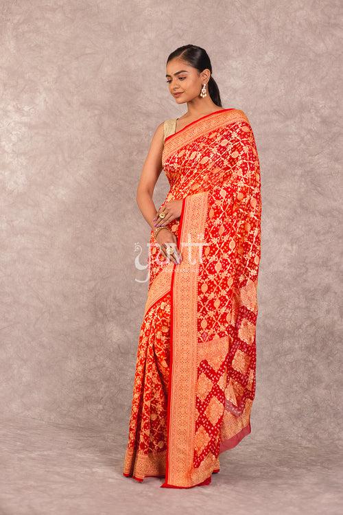 Red Georgette Bandhej Saree