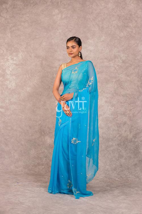 Blue Chiffon Saree