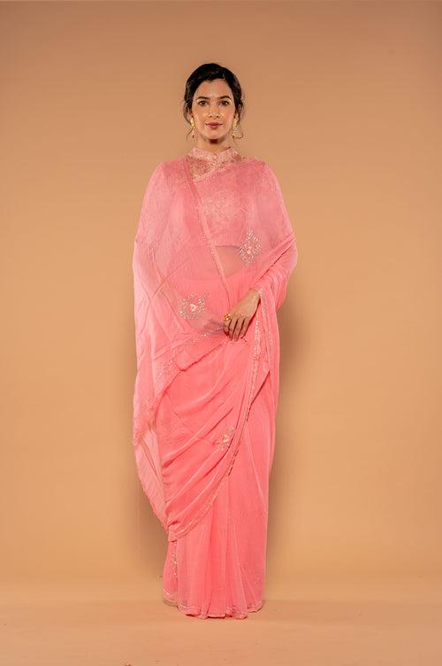 Resham Kardana Pink Saree