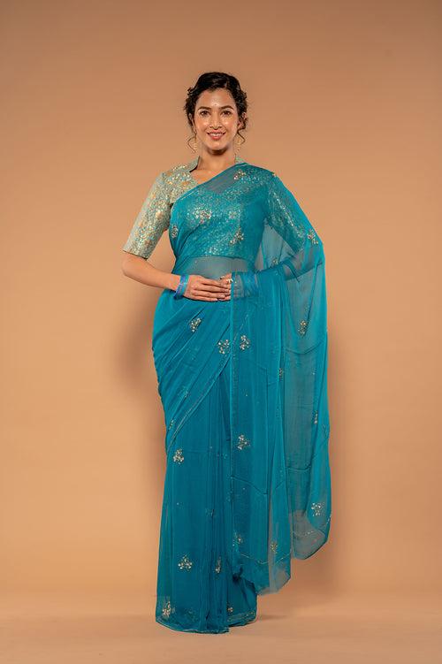 Kardana Kundan Rama Viscose Chiffon Saree