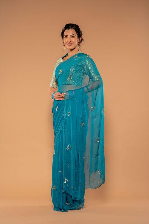 Kardana Kundan Rama Viscose Chiffon Saree