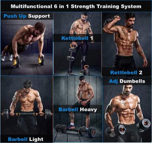 Burnlab 6 in 1 Multifunctional Weight Training Kit - Dumbbells, Kettlebells and Barbells in 1