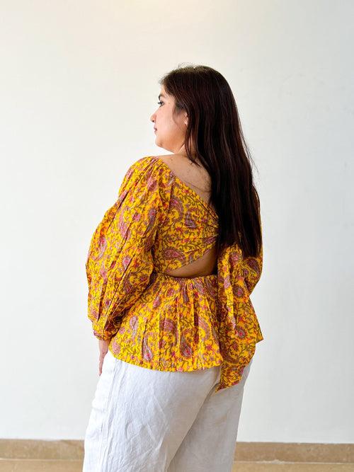 Yellow Printed Backtie Top