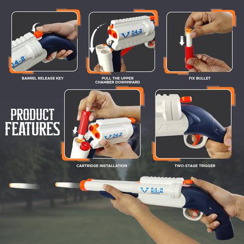 NHR Manual Soft Bullet Gun with 6 pcs Shape | Long Shooting Range | Safe Foam Bullets & Foam Suction Cup Bullets 8 + Year (Multicolor)