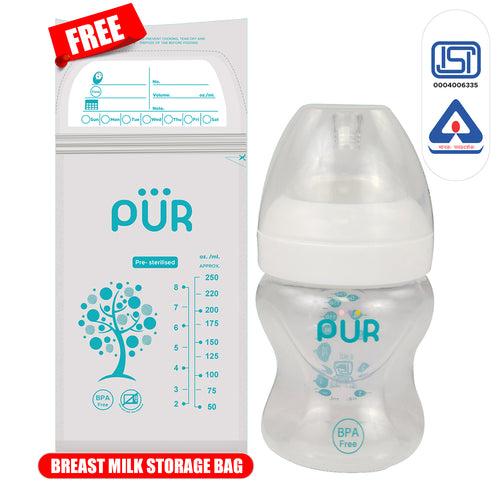 PUR Anti Colic Feeding Bottle for Baby (150ml, White)