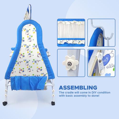 NHR New Born Baby Cradle with Removable Mosquito Net & Storage Space (Blue)