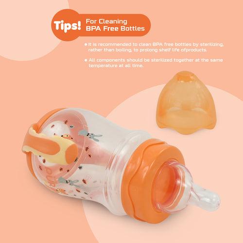 PUR Anti Colic Feeding Bottle with Grip Handle (250ml, Orange)