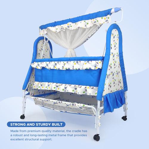 NHR New Born Baby Cradle with Removable Mosquito Net & Storage Space (Blue)