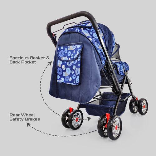 NHR Foldable Pram with 3 Recline Positions, Reversible Handlebar (Choose Any Color)