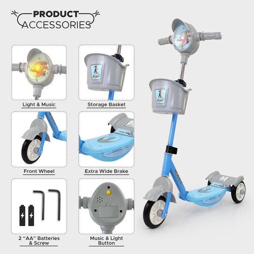 Dash Noddy Deluxe 3 Wheel Adjustable Height Kids Scooter for 3 to 6 Years (Choose Any Color)