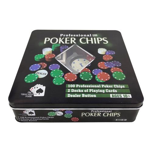 NHR Poker Chip Set with Tin Case: 100 Chips + 2 Decks of Cards