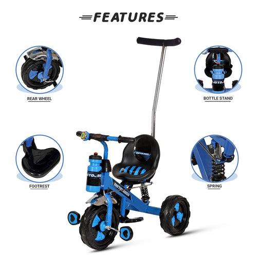 Dash Motocross Deluxe Tricycle with Back Rest & Parental Push Handle for Kids (Choose Any Color)