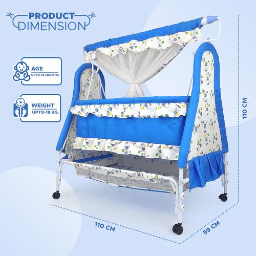 NHR New Born Baby Cradle with Removable Mosquito Net & Storage Space (Blue)