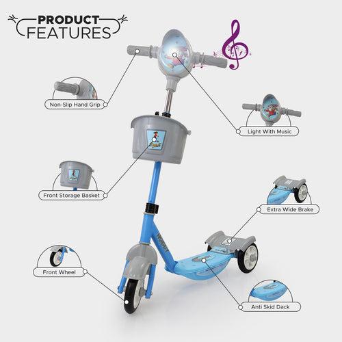 Dash Noddy Deluxe 3 Wheel Adjustable Height Kids Scooter for 3 to 6 Years (Choose Any Color)